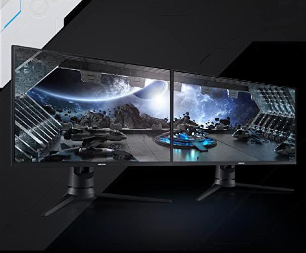Two monitors are placed side by side.